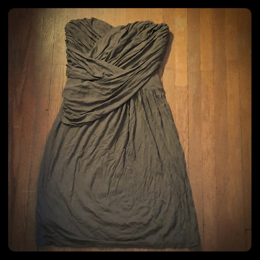 Express strapless olive green dress